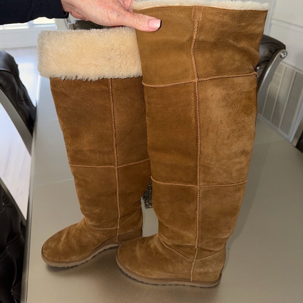 UGG Tall Suede Shearling Boots - Chestnut Brown - Picture 2 of 4